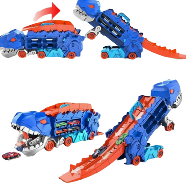 Transportador Jurásico | Experiencia de juego definitiva con coches de carrera - Camión dinosaurio transformable